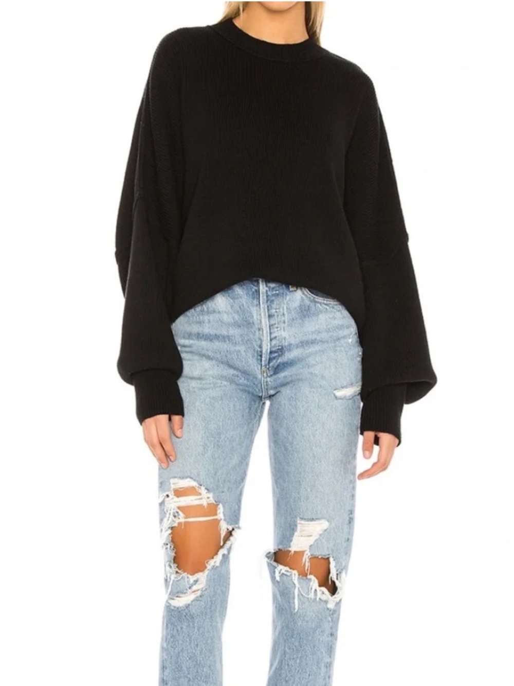 Free People Black Easy Street Tunic Sweater
